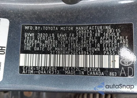 2016 Toyota Corolla S Plus z USA, uszkodzony, nr VIN 2T1BURHE2GC489437